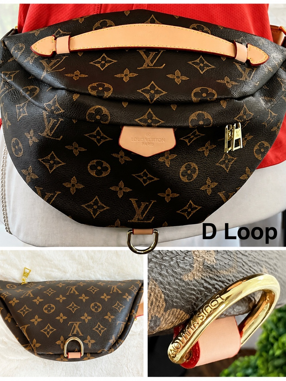 Designer Inspired Monogram Bumbag Belt Bag  Brown and Gold  Convertible - Picture 11 of 16